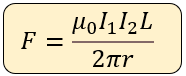 fórmula de fuerza magnética entre dos conductores paralelos